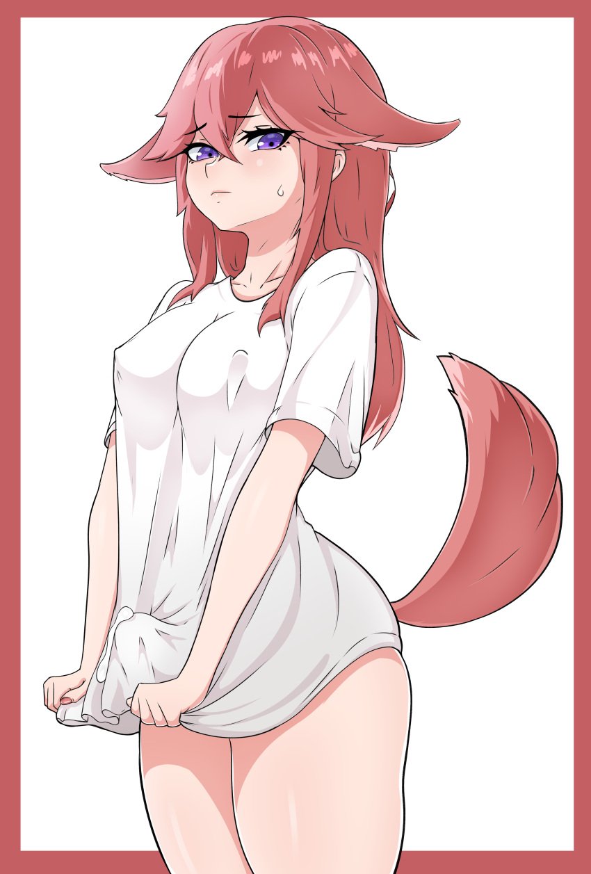 1futa 2024 animal_ears blush bottomless breasts bulge clothed clothing cum cum_drip cum_through_clothes erect_nipples_under_clothes erection futa_only futa_solo futanari genshin_impact horny hornyfex humanoid kemonomimi light-skinned_futanari light_skin long_hair mihoyo mostly_clothed penis pink_hair self_upload shy solo standing tenting yae_miko