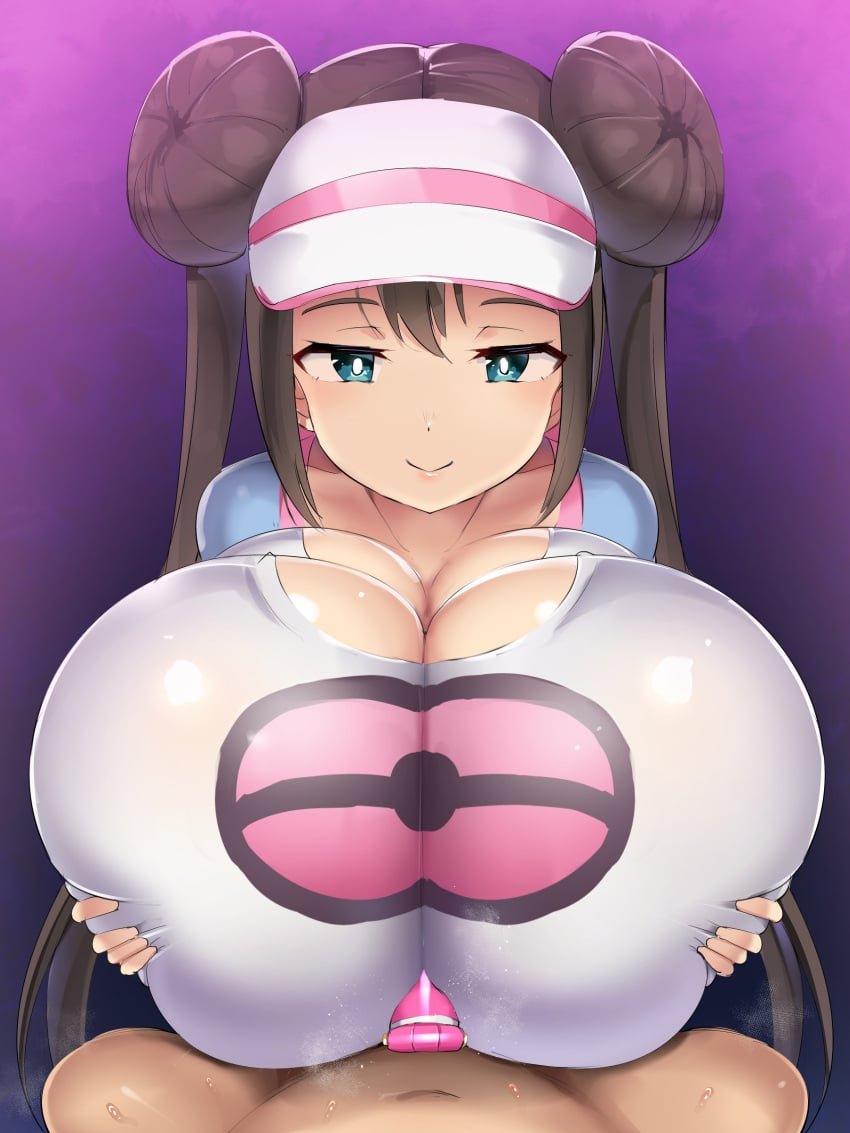 big_breasts breasts chastity_cage dominant_female doskoinpo female femdom penis pink_chastity_cage pokemon pokemon_bw2 rosa_(pokemon) small_penis smirk tease teasing teasing_penis teasing_viewer