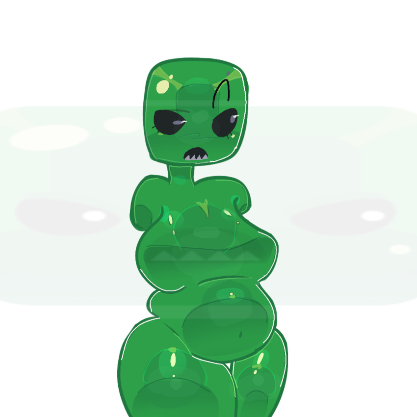 1girl 1girls 2_missing_limbs amputee armless_amputee artist_request blooket breasts chubby completely_nude double_amputee featureless_breasts green_body navel nude nude_female simple_background slime slime_girl slime_monster slime_monster(blooket) slime_monster_(blooket) solo solo_female white_background