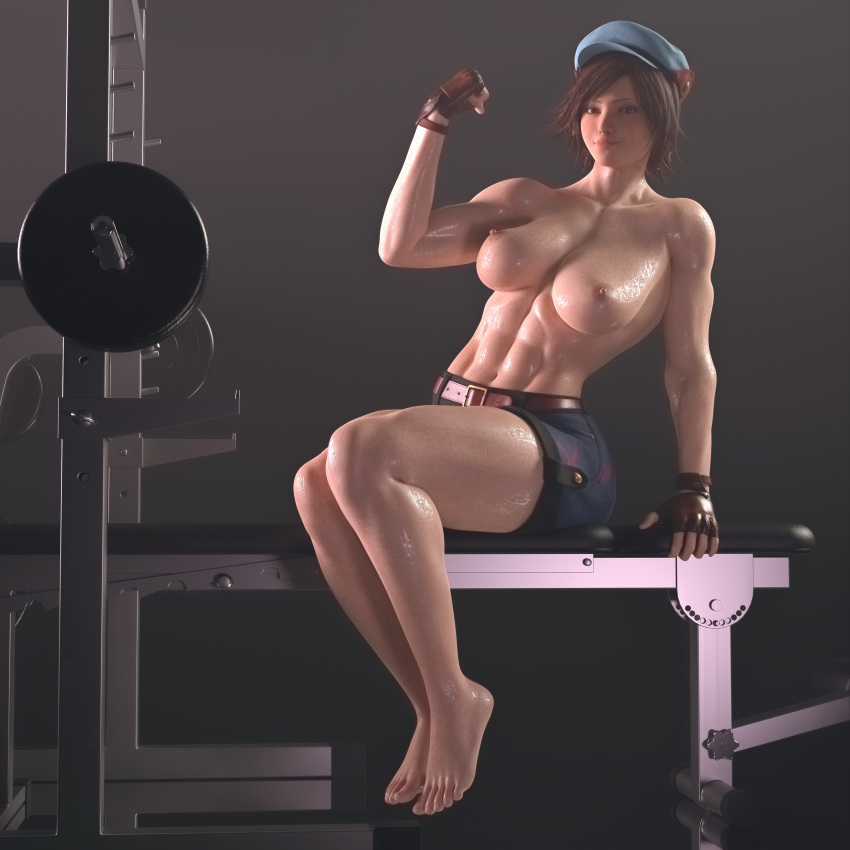 1girls 3d abs asuka_kazama barefoot bench_press big_ass big_breasts feet female female_only fit fit_female flexing kazama_asuka muscular muscular_female namco solo sweat tekken tekken_8 thick_thighs tnc_3d tncstudio weightlifting weights