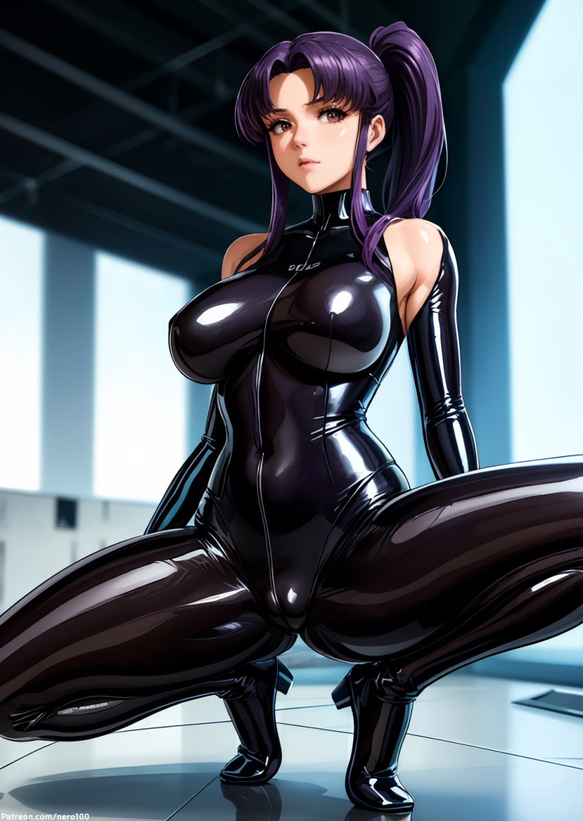 1girls 2d ai_generated athletic athletic_female belly big_breasts black_bodysuit black_hair black_latex black_rubber braid brown_eyes cameltoe chest curvy curvy_figure cute cute_face dark_hair detailed eyelashes eyeshadow female female_only fit fit_female full_body_suit high_quality large_breasts latex latex_clothing latex_suit legs light-skinned_female light_skin lips lipstick long_hair looking_at_viewer makeup mascara midriff misato_katsuragi neon_genesis_evangelion nero100 pale-skinned_female pale_skin purple_hair rubber rubber_clothing rubber_suit seductive seductive_look single_braid stable_diffusion suit tagme thick_ass thick_legs thick_thighs thighs