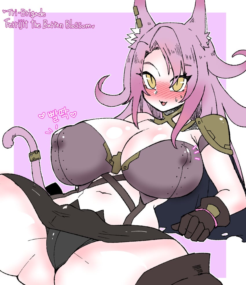 black_panties blush blush_lines breasts cat_ears cat_girl cat_tail catgirl cleavage female female_focus female_only gypsophila large_ass large_breasts legs_apart long_hair nipple_bulge nipples nipples_visible_through_clothing panties pink_hair short_skirt skirt spread_legs tri-brigade_ferrijit_the_barren_blossom yu-gi-oh!