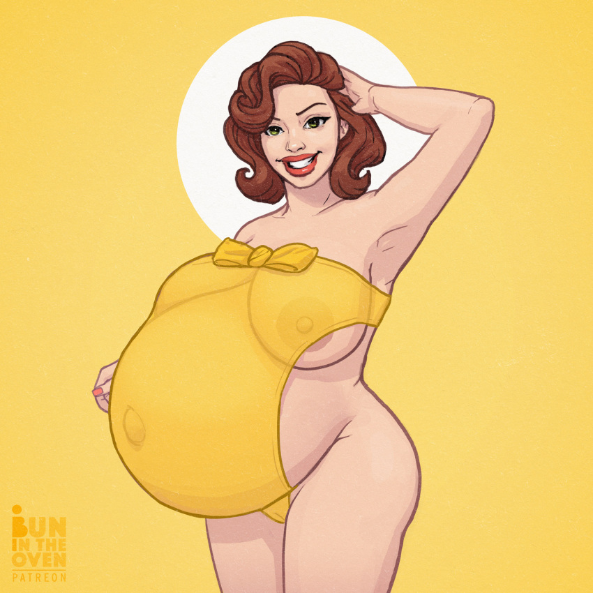 1girls belly big_belly big_breasts breasts bunintheoven cameltoe female nipples nipples_visible_through_clothing outie_navel patreon pregnant solo translucent