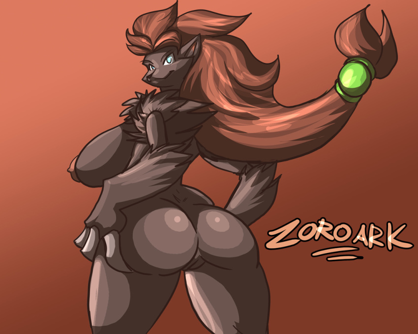 1girls anthro areolae ass big_breasts breasts canine esqueleto female female_only from_behind furry jaeh looking_back nintendo nipples nude pokémon_(species) pokemon pokemon_(species) pokemon_bw pussy sideboob simple_background solo zoroark