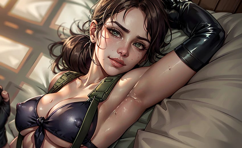 absurd_res absurd_resolution absurdres ai_generated armpit armpit_fetish armpits detached_sleeves erect_nipples erect_nipples_under_bikini erect_nipples_under_clothes hd hi_res high_resolution highres metal_gear_solid nipples_visible_through_clothing perky_nipples petite_breasts quiet_(metal_gear) staring staring_at_viewer sweat sweaty sweaty_armpits wakistorage01 wet_armpit