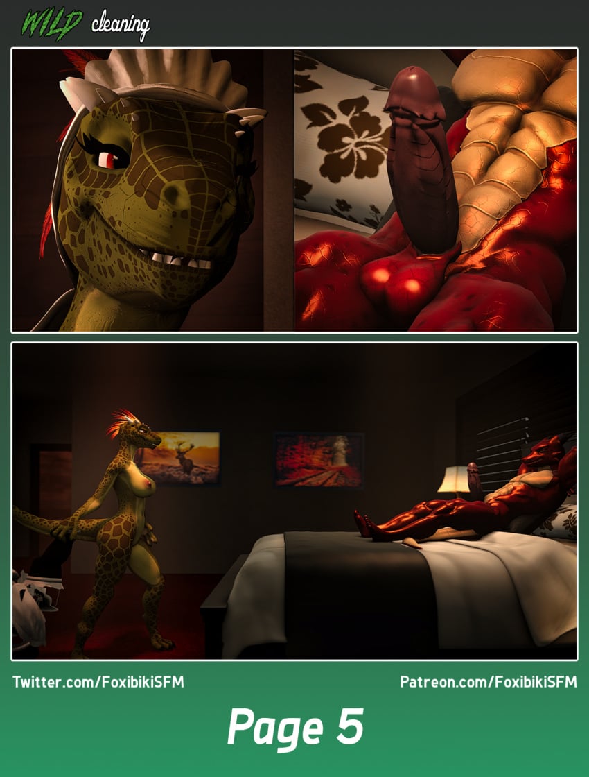 3d_(artwork) anthro argonian ass balls bethesda_softworks blush breasts claws clothing comic digital_media_(artwork) dragon dragon_(petruz) duo erection female foxibiki genitals hi_res horn maid_headdress maid_uniform male male/female mammal nude page_5 page_number penis petruz_(copyright) sah-ra_(furromantic) scales scalie smile source_filmmaker the_elder_scrolls uniform widescreen wild_cleaning