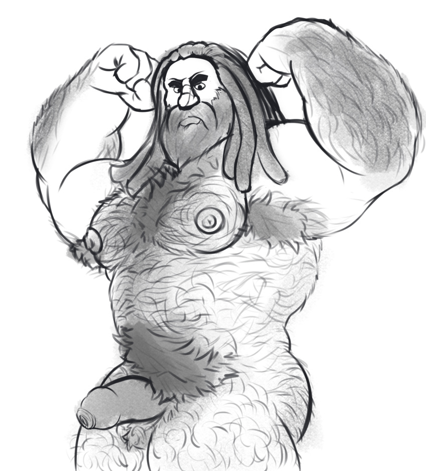 1boy 1male bara bara_tiddies bara_tits barazoku beard big_arms big_nipples big_pecs black_and_white hairy_armpits hairy_male league_of_legends long_hair long_hair_male male_only monochrome muscular muscular_arms muscular_male pubic_hair semi-erect sketch udyr uncircumcised uncut uncut_penis unretracted_foreskin vacaocomtil