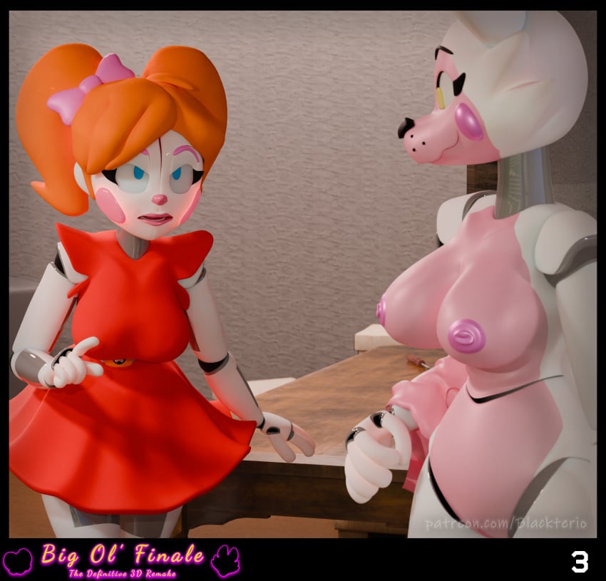 3d baby_(fnafsl) blackterio blender_(software) blue_eyes circus_baby circus_baby_(fnaf) closed_eyes female female/female five_nights_at_freddy's five_nights_at_freddy's:_sister_location fully_clothed fully_naked fully_nude funtime_foxy_(fnaf) funtime_foxy_(fnafsl) jailbait_knight naked nude nude_female orange_hair red_skirt red_topwear sister_location white_body