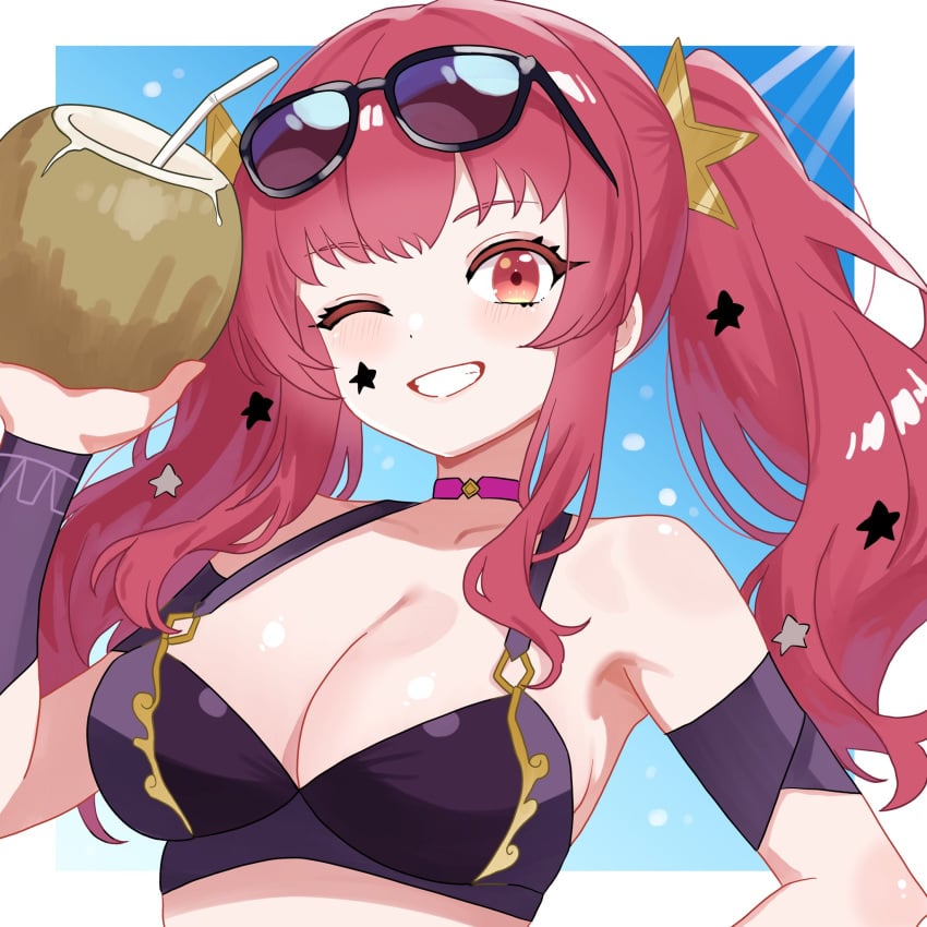 1girls alternate_costume breasts facial_mark female female_only fire_emblem fire_emblem_engage hair_ornament large_breasts long_hair n_54 nintendo red_eyes red_hair solo star_(symbol) star_facial_mark star_hair_ornament yunaka_(fire_emblem)