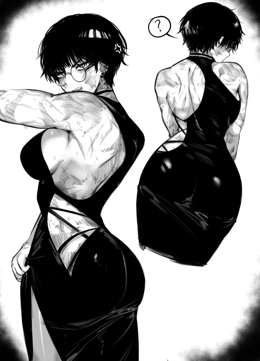 1girls ass bare_shoulders big_ass big_butt boyish burn_marks burn_scar burns butt child_bearing_hips clothed curves curvy curvy_body curvy_female curvy_hips dresss female female_only glasses hips hourglass_figure jujutsu_kaisen large_ass large_butt masoq095 monochrome mostly_clothed round_ass round_butt scar scarred scars scars_all_over short_hair shounen_jump tomboy very_short_hair wide_hips wounded wounds zenin_maki