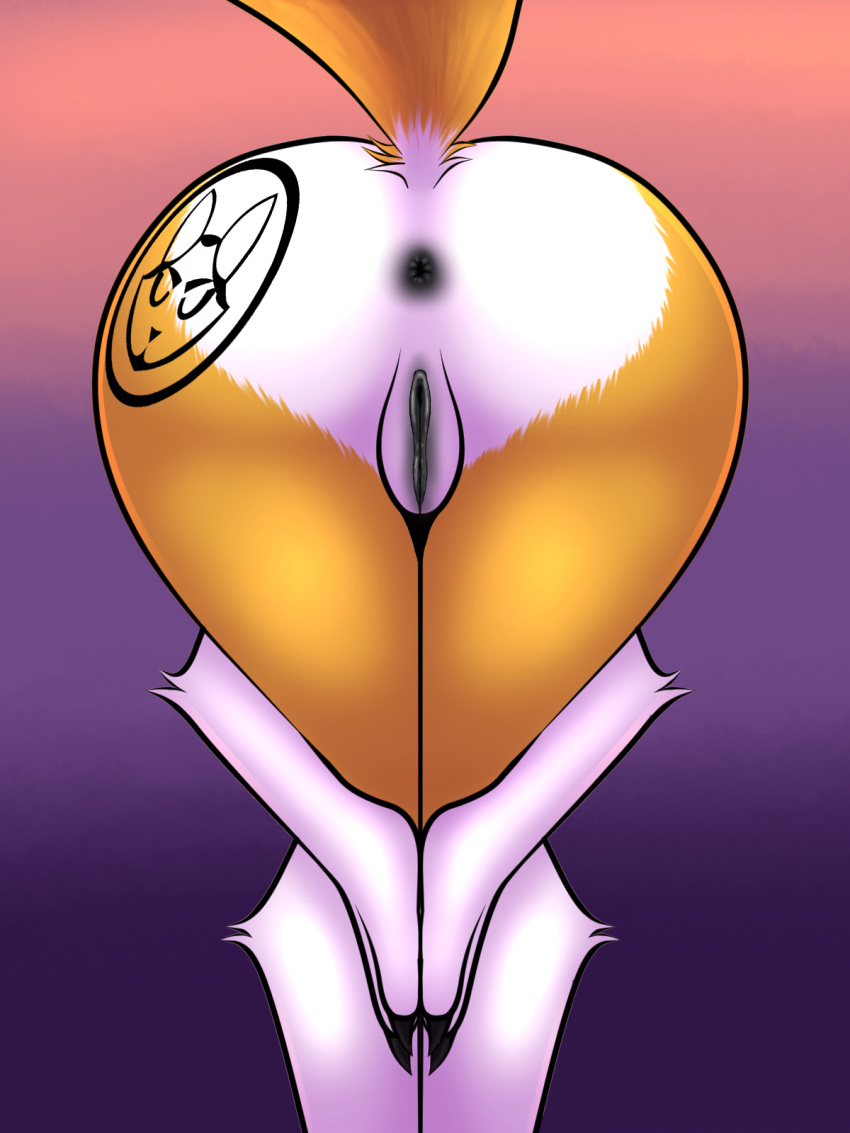 amen_pose anthro anus ass ass_up bandai_namco black_anus black_pussy butt_heart canid canine digimon digimon_(species) female fox fur genitals hi_res mammal mark_on_butt meme mike_santos praise_da_booty_(meme) pussy renamon simple_background solo white_body white_fur yellow_body yellow_fur