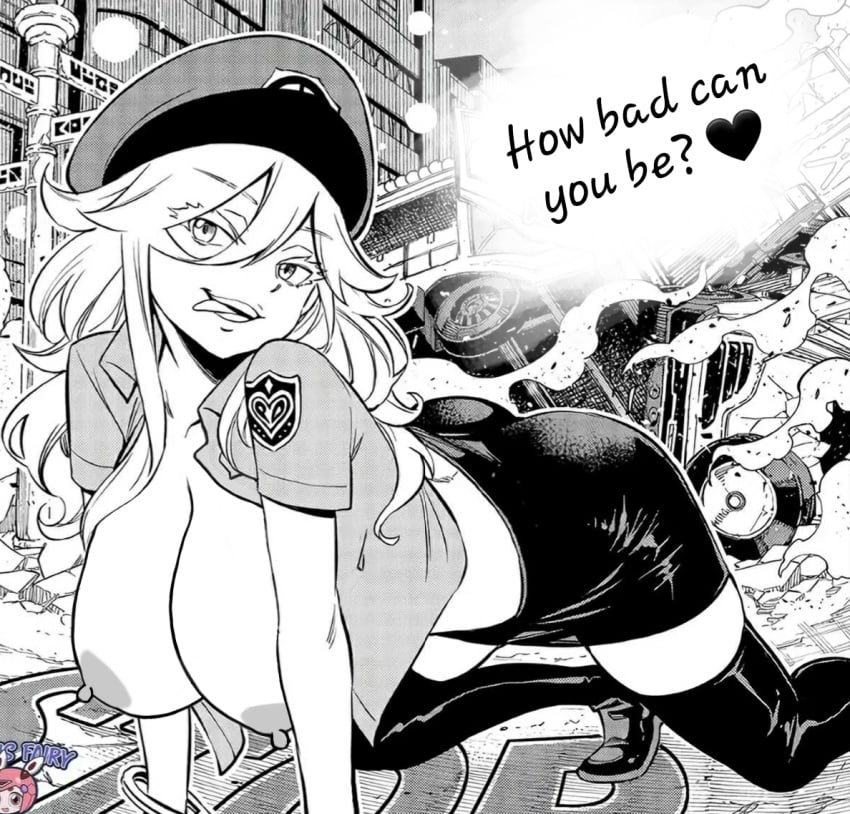 1girls big_breasts breasts breasts_out car_crash cosplay dat_ass dat_pussy edens_zero english_text facing_viewer hiro_mashima looking_at_viewer machine magic_user masochism masochistic_female miniskirt modification monochrome motivation nipples nun open_shirt outdoors pencil_skirt police police_uniform policewoman robot robot_girl sex_toy short_sleeves sister sister_ivry solo street suit thigh_boots white_hair zettai_ryouiki