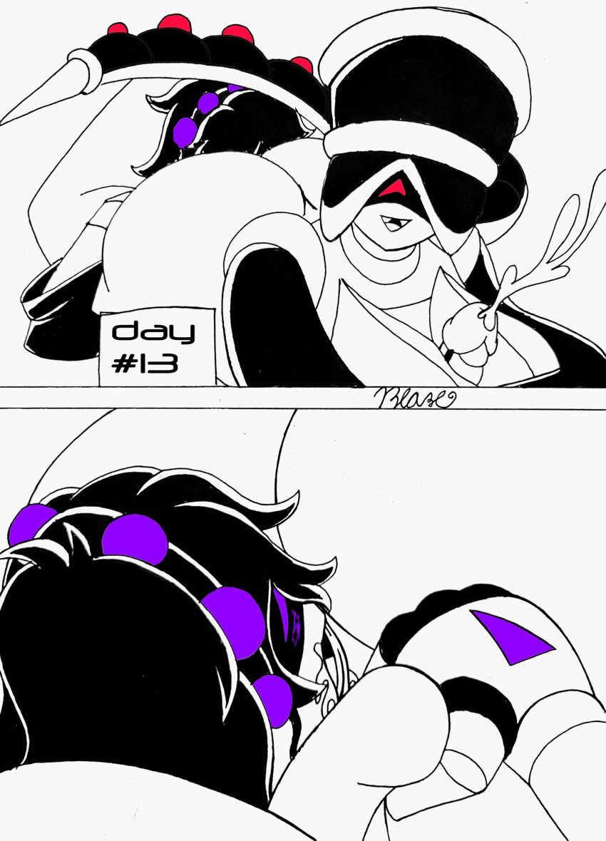 1boy 1boy1girl 1female 1girls 1male 69 2023 69_position black_hair blazerona blush blushing_male breasts comic comic_panel cum female hat jiangshi junko_(blazerona) licking_pussy long_sleeves male male/female murder_drones naked naked_female naked_male near_monochrome original_character original_characters penis_between_breasts ponytail purple_eyes red_eyes robot robot_boy robot_girl robot_humanoid robot_joints robot_penis robotic_arm self_upload shortstack size_difference