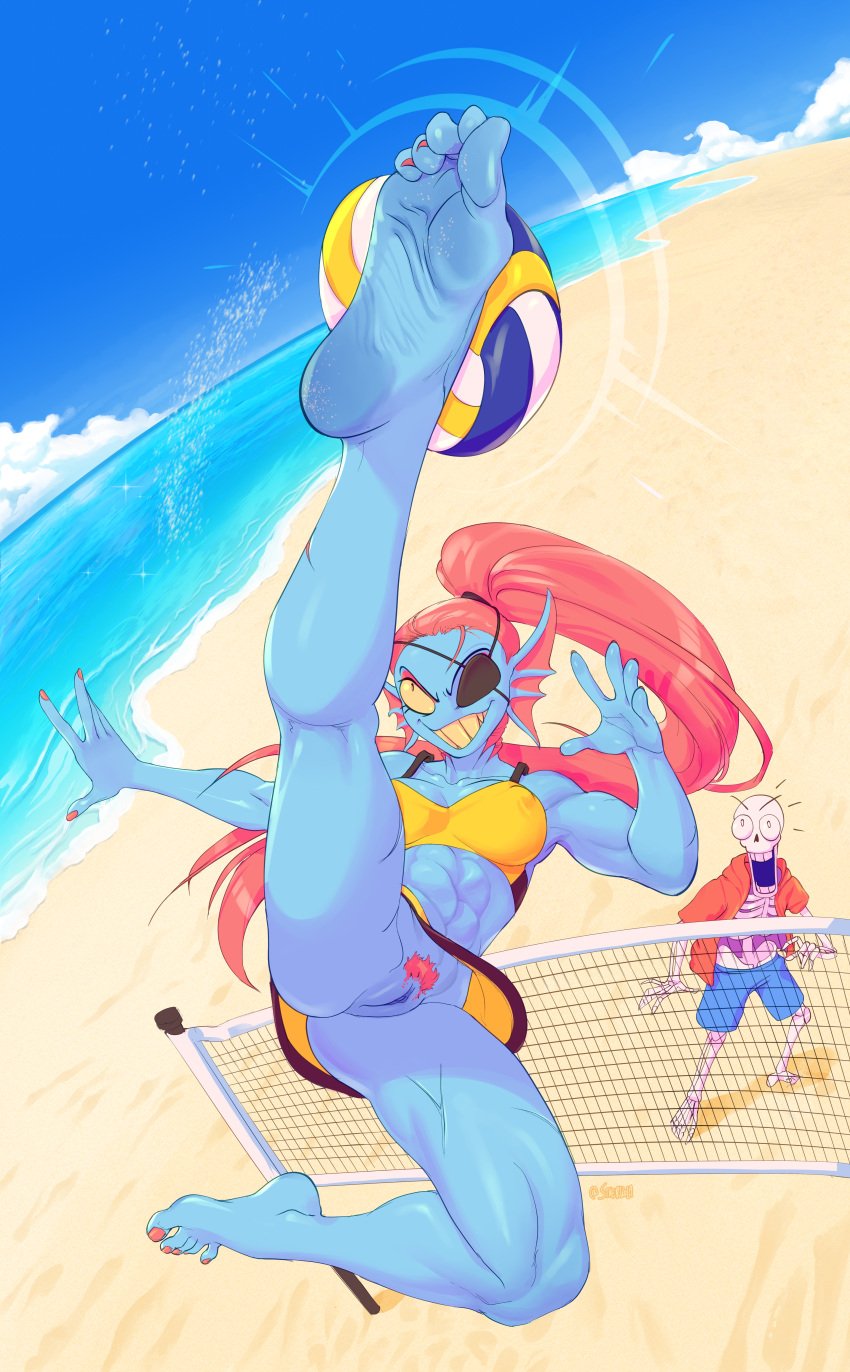 1girls 2023 5_fingers 5_toes abs absurd_res action_pose animal_humanoid animated_skeleton athletic athletic_female ball barefoot beach big_feet bikini bikini_skirt blue_body blue_skin bone breasts clothed clothing colored_nails duo ear_frill eye_patch eyewear feet female female_focus fingers fish fish_humanoid foot_fetish foot_focus frill_(anatomy) genitals grin hair hi_res high-angle_view humanoid humanoid_feet humanoid_hands kick kicking_ball knee_pit leg_scar long_hair long_legs long_toes marine marine_humanoid monster muscular muscular_female muscular_thighs nail_polish nails net nipple_outline no_panties no_underwear papyrus papyrus_(undertale) plantigrade ponytail pose pubes pubic_hair pussy red_fingernails red_hair red_nails red_pubes red_toenails sand sand_on_foot scar sea seaside sharp_teeth skeleton smile soles solo_focus sport spread_legs spreading staerk suspended_in_midair swimwear teeth toenail_polish toes undead undertale undertale_(series) undyne upskirt volleyball volleyball_(ball) volleyball_net water wrinkled_feet wrinkled_soles yellow_bikini yellow_clothing yellow_eyes yellow_swimwear