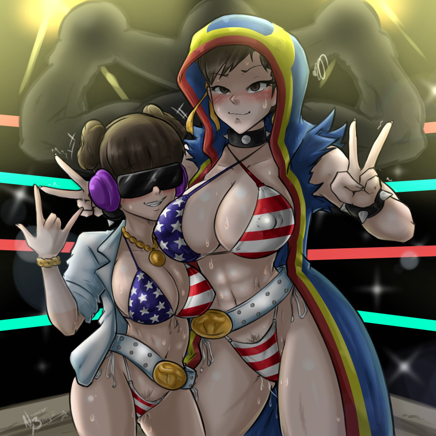 1boy 2girls abs alternate_breast_size american_flag_bikini asian asian_female balrog belt big_breasts bikini black_male blush boxing_ring breasts busty capcom chinese_girl chinese_girls chun-li cleavage collar dominant dominant_male domination double_v female femsub grin hoodie large_breasts li-fen maledom mother_and_daughter navel nayaase_beleguii nipple_bulge pose posing protagonistsub_antagonistdom pubic_hair pussy_juice pussy_juice_drip sensual smile spiked_collar street_fighter street_fighter_6 submissive submissive_female sunglasses sweat sweatdrop sweating sweaty thick_thighs toned toned_female v voluptuous wet_pussy wide_hips