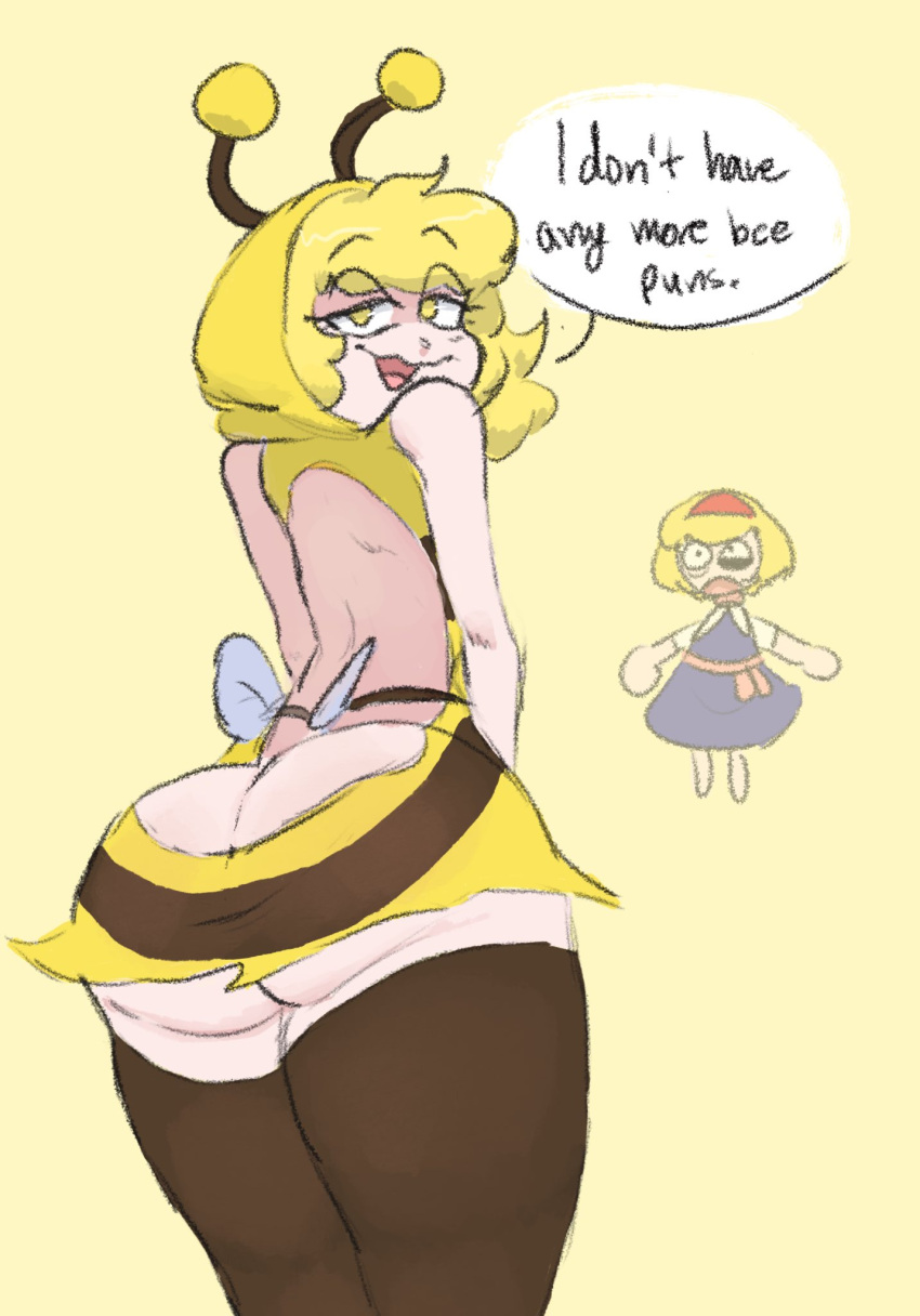 alice_margatroid ass bee_costume large_ass marisa_kirisame revealing_clothes smile sunnyboi thick_thighs touhou yellow_hair