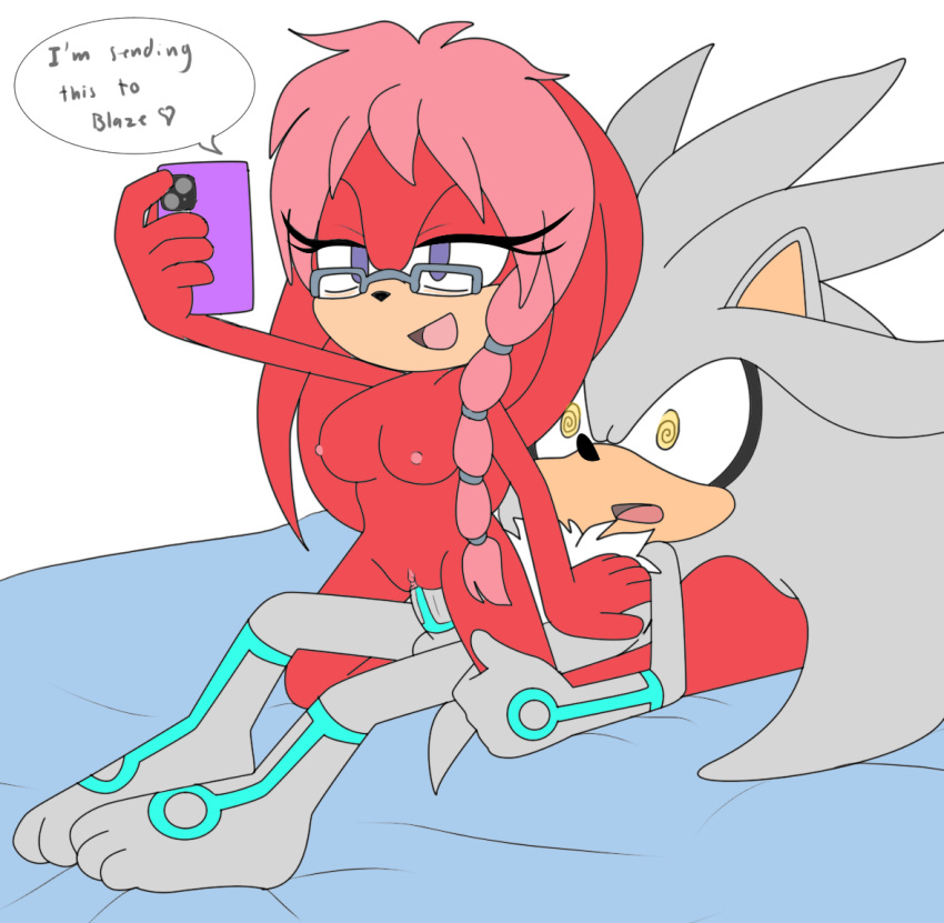 angelofhapiness archie_comics breasts dizzy_eyes lara-su nipples no_navel penis phone pussy riding riding_penis selfie silver_the_hedgehog sonic_(series) sonic_the_hedgehog_(series)