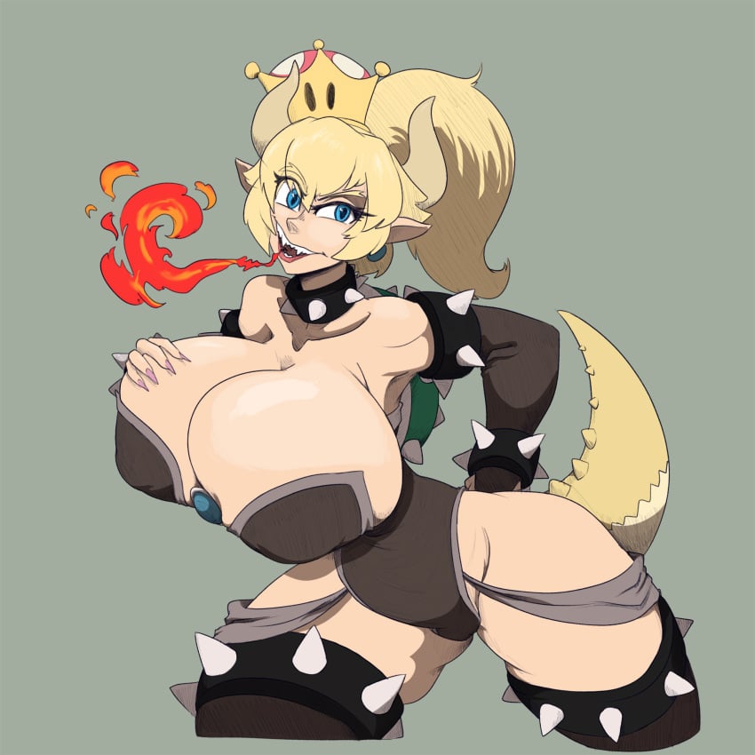 barely_clothed big_ass big_breasts boob_window bowsette clothed dress female female_only huge_breasts imric1251 inverted_nipples mario_(series) new_super_mario_bros._u_deluxe nintendo nipples_visible_through_clothing no_bra no_underwear sideass sideboob super_crown