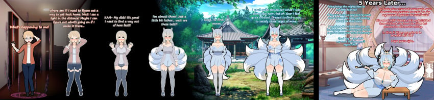 age_progression aged_up aroused blue_hair breast_expansion gender_bender gender_transformation genderswap_(mtf) grankor horny_female identity_change isekai kimono kisekae kisekae_2 kitsune large_breasts lying_on_side mental_transformation mtf_transformation nine_tailed_fox rule_63 sequence smoking_pipe tftg timeskip transformation