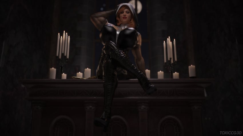 1futa 3d alternate_version_available athletic_futanari balls big_breasts breast_implants busty church church_interior dickgirl dim_lighting fake_breasts flaccid flaccid_penis futa_only futanari hourglass_figure irina_solovyova_(toxiccg3d) nun orange_hair penis pinup red_eyes red_lipstick testicles toxiccg3d