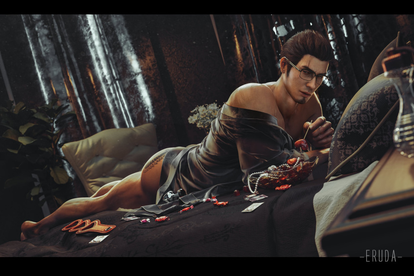 1boy 1human 3d 3d_model black_hair brown_eyes butt_exposed buttplug candy eruda_rgg escort inviting_to_sex inviting_viewer kinky kiryu_kazuma looking_at_viewer male male_escort male_only robe ryuu_ga_gotoku seductive_look sega sensual sex_worker solo solo_male tattoo tattoo_on_butt wearing_glasses yakuza_(series)