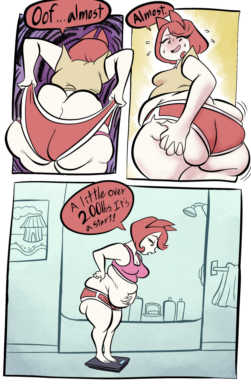 1girls ass_cleavage bad_anatomy big_ass big_belly butt_crack comic comic_page fat joekie3wl oc original_character pearl_(joekie3wl) text text_bubble thick_thighs