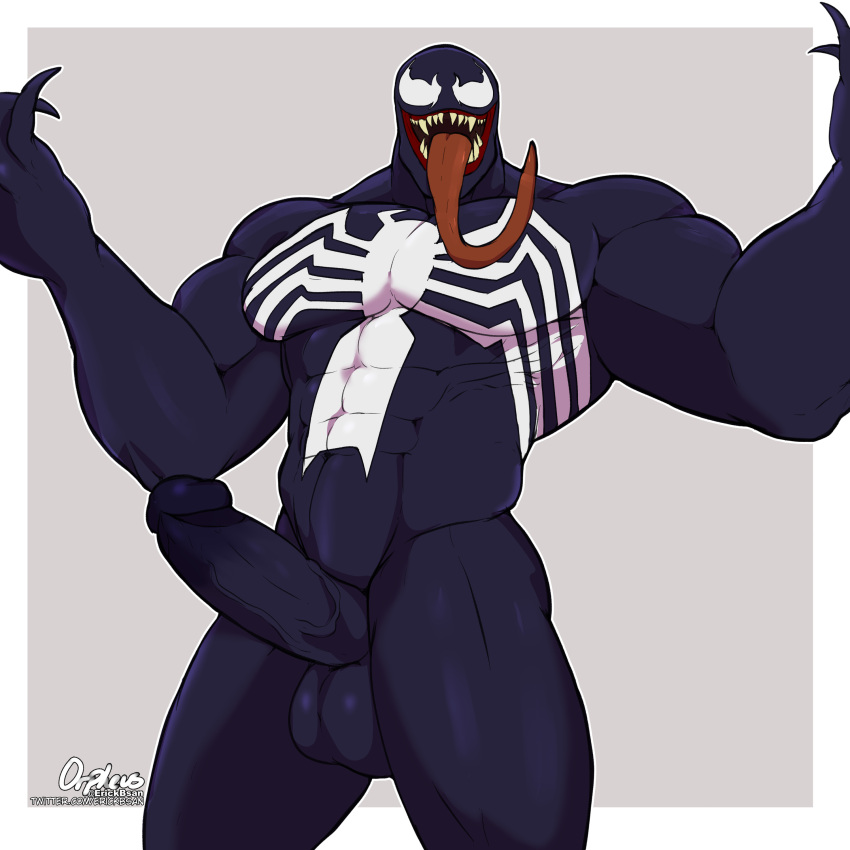 balls bara big_penis boner dark_body erection erickbsan long_tongue male male_only marvel marvel_comics muscles muscular nude penis sharp_teeth solo solo_male venom venom_(marvel)