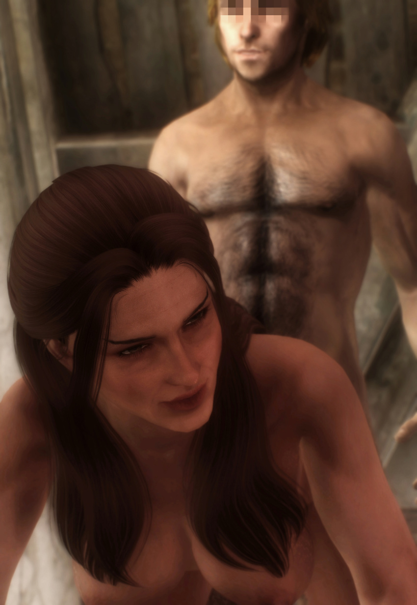 bijin breasts brown_eyes doggy_style from_behind hulda lips mikael_(skyrim) milf nonstickypants nord nude red_hair skyrim the_elder_scrolls wrinkles