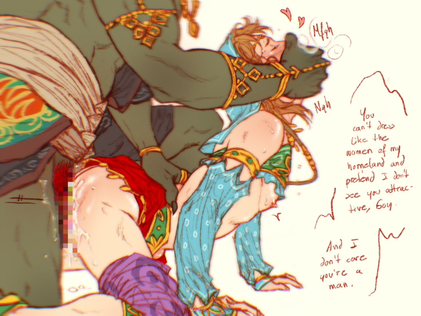 2d 2d_(artwork) anal anal_sex ass belly_bulge big_dom_small_sub blonde_hair blush breath_of_the_wild censored cum cum_in_ass cum_inside cum_on_ass dominant_male domination elf elf_ears english english_text erect_nipples eyes_closed femboy ganondorf ganondorf_(tears_of_the_kingdom) gay gay_domination gerudo gerudo_link girly green_skin hand_on_back hand_on_mouth has_uncensored_version hearts hearts_around_head hylian jewelry lehanan link link_(breath_of_the_wild) looking looking_pleasured male male/male male_only male_penetrated male_penetrating male_penetrating_male moaning moaning_in_pleasure mosaic_censoring muscular muscular_male nipples on_knees pants_down partially_clothed pointy_ears red_hair simple_background speech_bubble submissive submissive_male sweat sweatdrop sweating tagme tears_of_the_kingdom text the_legend_of_zelda white_background yaoi