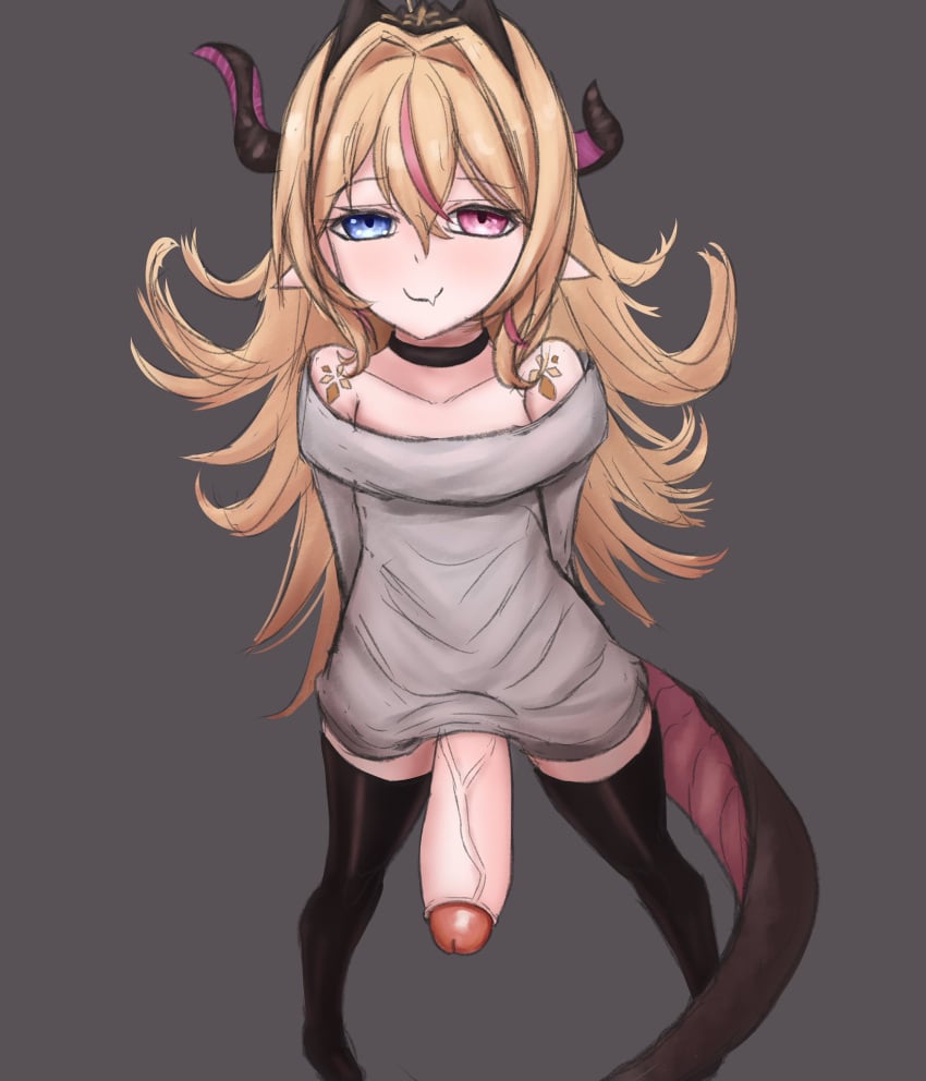 1futa 2023 big_penis black_legwear black_thighhighs blonde_hair blue_eyes bottomless breasts bunnyfaqer clothed clothing dark_grey_background dragon dragon_girl dragon_tail erection futa_only futanari grey_background grey_skirt hair high-angle_view horn horns humanoid humanoid_penis large_penis legwear light-skinned_futanari light_skin long_ears long_hair looking_at_viewer mostly_clothed mouth_closed multicolored_eyes multicolored_hair neckwear no_pants oracle_(v&u) partially_retracted_foreskin penis pink_eyes pink_hair shirt solo standing suri_solari thick_thighs uncut veiny_penis virtual_and_universe_(v&u) virtual_youtuber vtuber yellow_hair