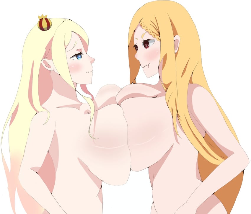 artist_name artist_request beatrice_(re:zero) big_breasts blonde_hair breast_press breast_squeeze breasts litlebear mini_crown nude oppai priscilla_barielle re:zero_kara_hajimeru_isekai_seikatsu