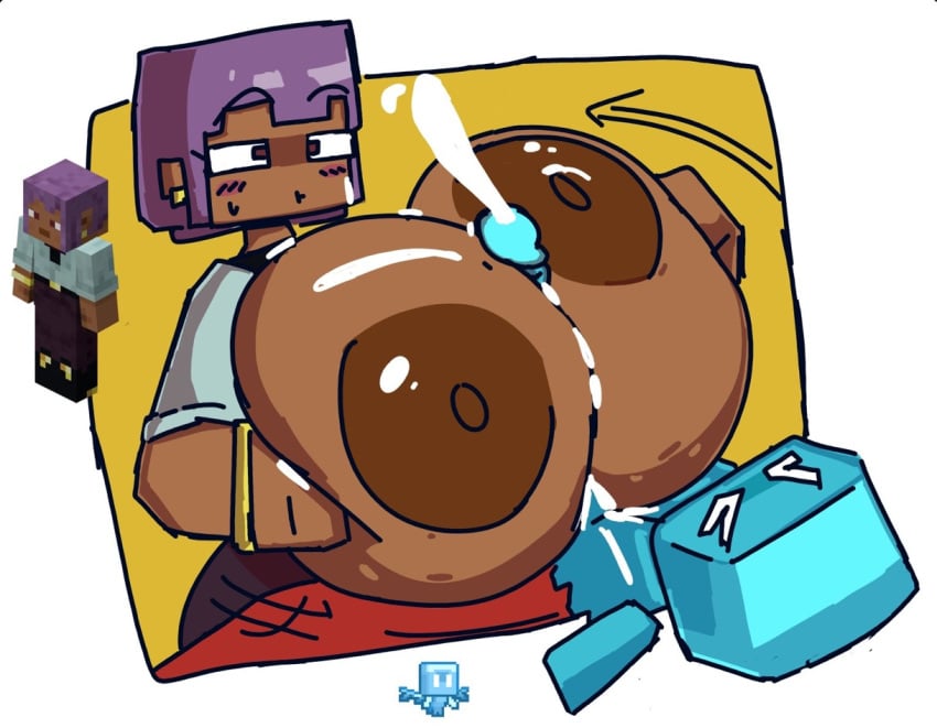 1boy1girl allay_(minecraft) big_breasts big_nipples boobjob cum dark-skinned_female dark_skin earrings efe_(minecraft) huge_breasts massive_breasts minecraft mob_vote official_art p-con paizuri pixel_art purple_hair shirtless shocked shocked_expression small_but_hung spurhuns sweat sweatdrop swollen_breasts topless topless_female