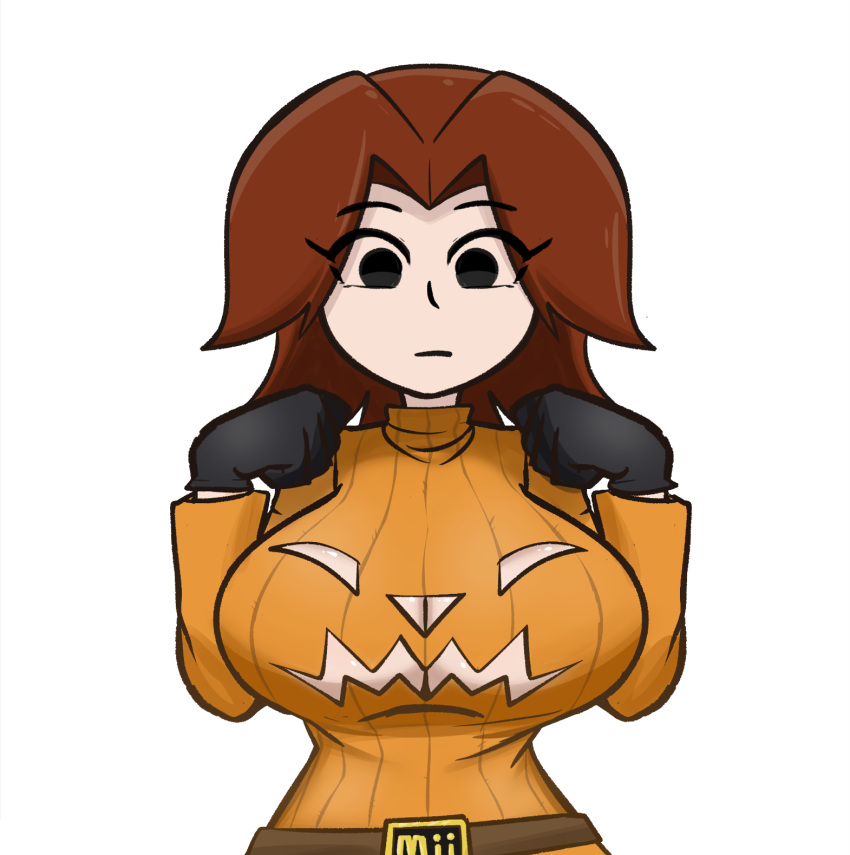 1girls dodo-bot edit halloween mii mii_gunner mii_gunner_(smash_4) pumpkin pumpkin_boobs solo super_smash_bros.