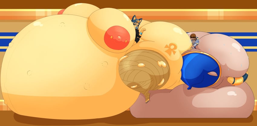 1boy 1girls ambiguous_penetration animal_crossing ankha ankha_kennedy_(user3345) anthro ass balls belly big_ass big_balls big_belly big_breasts blue_hair blue_lips bracelet breasts brown_hair bubble_butt colossal_ass colossal_balls colossal_belly cumflation dark-skinned_male dark_skin egyptian_clothes egyptian_headdress enormous_ass enormous_belly enormous_testicles eyelashes felid feline felis female femboy fetal_movement gigantic_ass gigantic_belly gigantic_breasts gigantic_testicles high_heel_boots huge_ass huge_balls huge_belly huge_breasts human human_on_anthro hyper_ass hyper_balls hyper_belly hyper_breasts hyper_pregnancy jewelry justin_(user3345) large_ass large_balls large_belly large_breasts long_tail looking_back makeup male male/female massive_ass massive_balls massive_belly massive_breasts nintendo nipple_piercing nipples pregnant sex sitting_on_balls sweat sweating sweaty_butt tattoo tattoo_on_thigh thick_thighs thunder_thighs user3345 wide_hips yellow_body