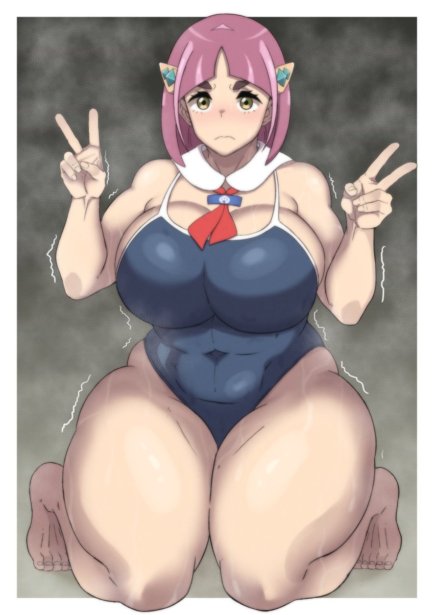 1girls aged_up alternate_body_type alternate_breast_size breasts female hi_res huge_breasts lacey_(pokemon) large_breasts light-skinned_female light_skin naughty_face nintendo one-piece_swimsuit oryuto pink_hair pokemon pokemon_sv short_hair swimsuit thick_thighs thighs venus_body voluptuous wide_hips