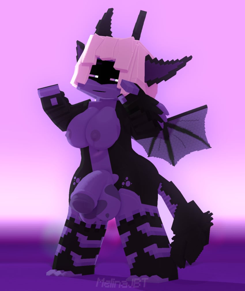 1futa 3d anilem_(mjbt) anthro balls black_body breasts dragon futa_only futanari humanoid_penis melinajbt minecraft penis purple_body purple_skin solo tagme