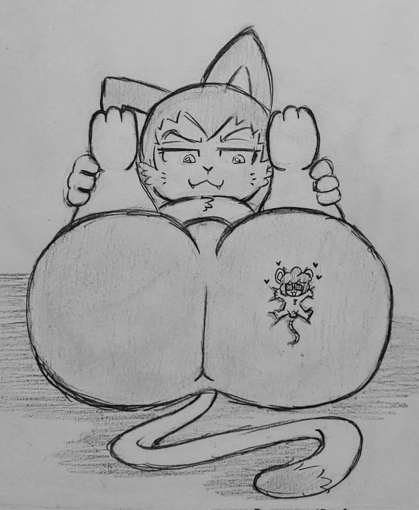 ass astro_boy astro_cat astro_kitty big_ass big_butt biscuit_(biscuits) biscuit_(bizkit) bubble_ass bubble_butt buttcrush_aftermath commission fauxtellno1 fauxtellno1_(artist) huge_ass looking_at_viewer looking_back non-human non-human_only sketch text toony