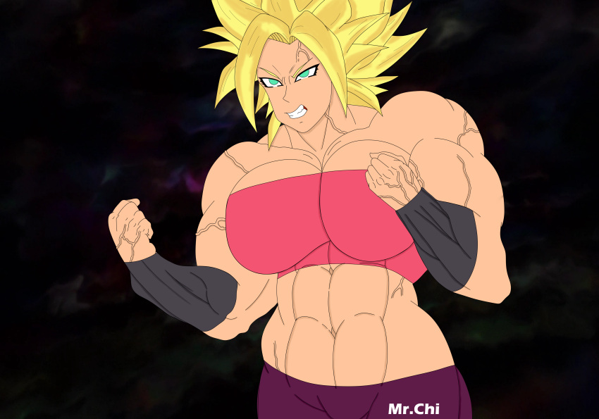 1girls abs angry angry_expression angry_face biceps breast_expansion breasts breasts_bigger_than_head caulifla clothed clothed_female clothing dragon_ball dragon_ball_super green_eyes huge_breasts mr.chi muscle muscle_girl muscles muscular muscular_arms muscular_female muscular_legs muscular_shoulders saiyan saiyan_girl self_upload six_pack super_saiyan super_saiyan_grade_three ultra_super_saiyan vein veins yellow_hair