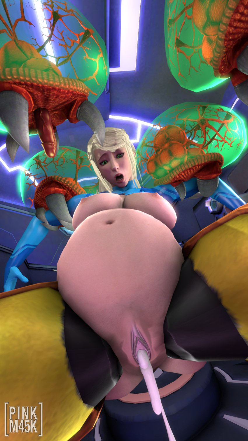 3d 4boys alien armor blonde_hair creampied cum_in_pussy cum_leaking cum_leaking_out_of_pussy female green_eyes image image_set large_breasts metroid metroid_(creature) pinkm45k ponytail pregnant red_penis restrained restrained_arms samus_aran sarah_bryant_(model) shocked_expression source_filmmaker spaceship_interior spread_legs suit torn_bodysuit varia_suit watermark white_female zero_suit zero_suit_samus