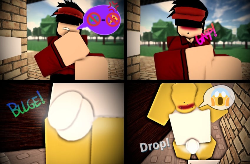 1boy 1girls 3d angry_expression blush bulge bulge_through_clothing comic emoji iris_(rusmynth) original_character roblox roblox_game robloxian tagme vale_rr34 work_at_a_pizza_place