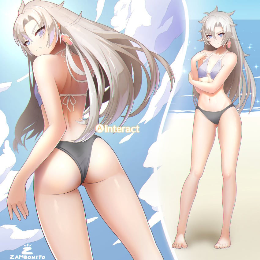 1girls a_(xenoblade) ass ass_focus bikini blue_eyes core_crystal female female_only gameplay_mechanics silver_hair xenoblade_(series) xenoblade_chronicles_3 zambonito