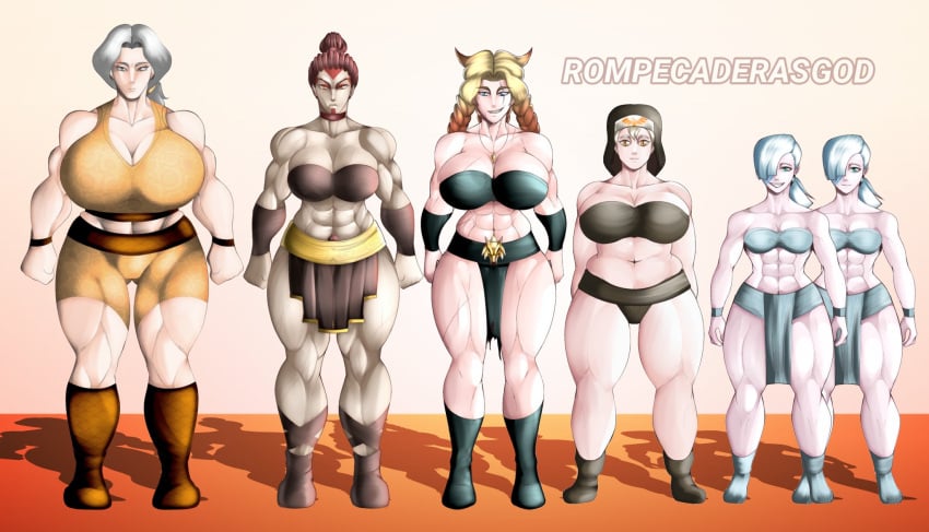 6+girls 6girls abs alpha_legion alpharius angron bra braided_twintails busty chubby_female cleavage female_space_marine genderswap_(mtf) grin hair_over_one_eye height_chart huge_breasts imperial_fists_(space_marine) imperium_of_man leman_russ loincloth lorgar_aurelian multiple_girls muscular_thighs nun_habit omegon pale-skinned_female pale_skin primarch pubic_hair_peek red_pubic_hair rogal_dorn rompecaderasgod rule_63 sisters size_difference space_wolves standing thick_legs tube_top twins warhammer_(franchise) warhammer_40k word_bearers world_eaters