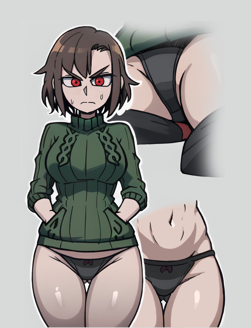 1girls 2d ai_generated breasts brown_hair chara close-up color edit edited exposed_panties female female_only nervous_sweat panties red_eyes short_hair solo tagme thighs undertale undertale_(series) undertale_au