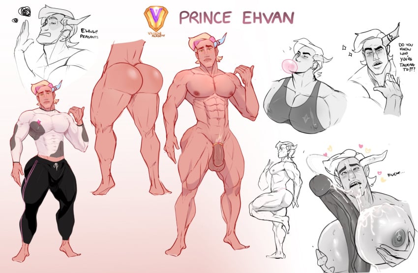 bara bara_tiddies bara_tits big_ass big_butt bubble_ass bubble_butt character_profile character_sheet cum_in_mouth cum_on_chest ejaculation gay_paizuri huge_cock male male_only male_paizuri paizuri pecfuck prince_ehvan solo solo_male vakkoq