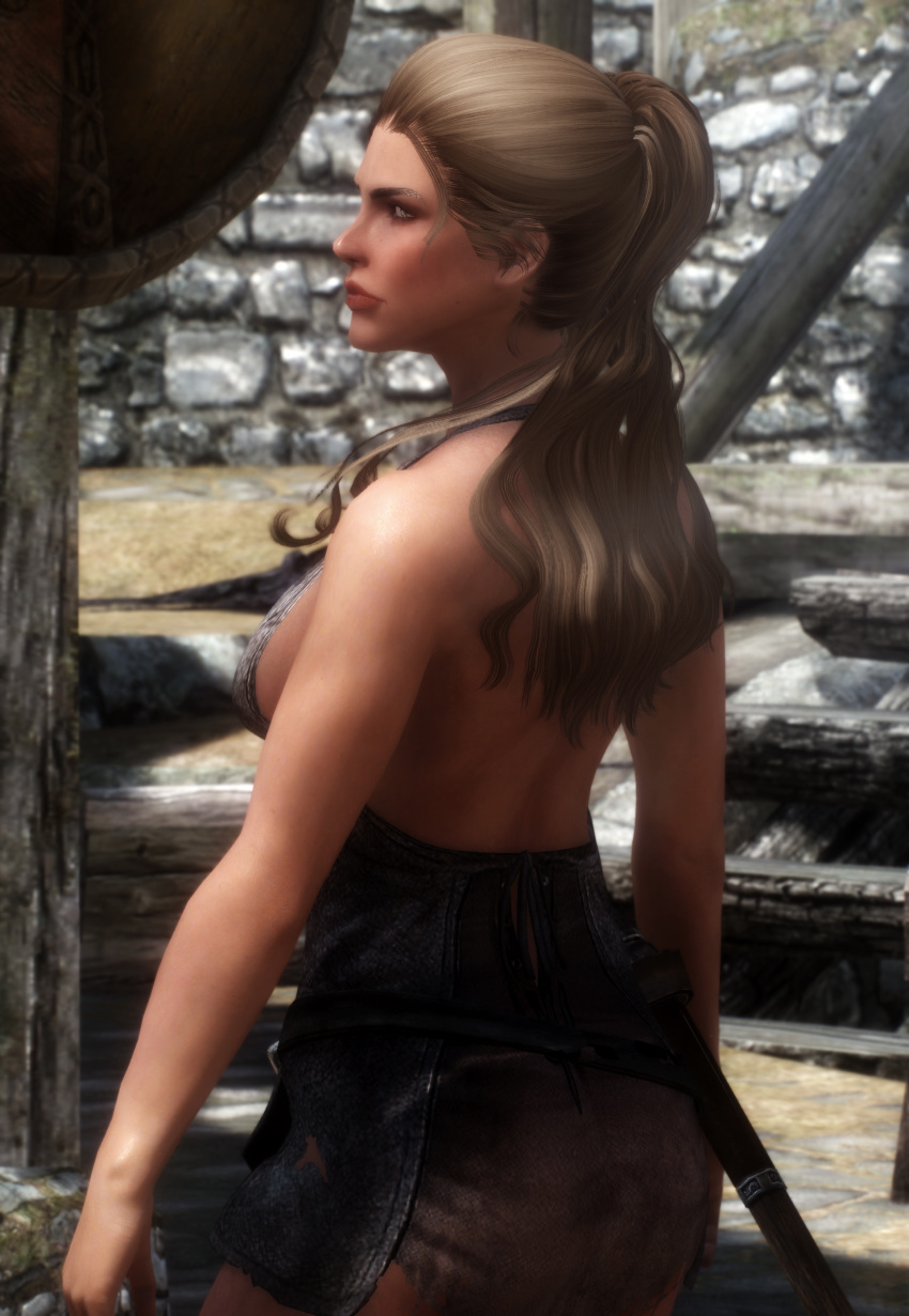 1girls 3d adrianne_avenicci back bijin brown_hair clothed clothing female imperial lips nonstickypants sex skyrim the_elder_scrolls