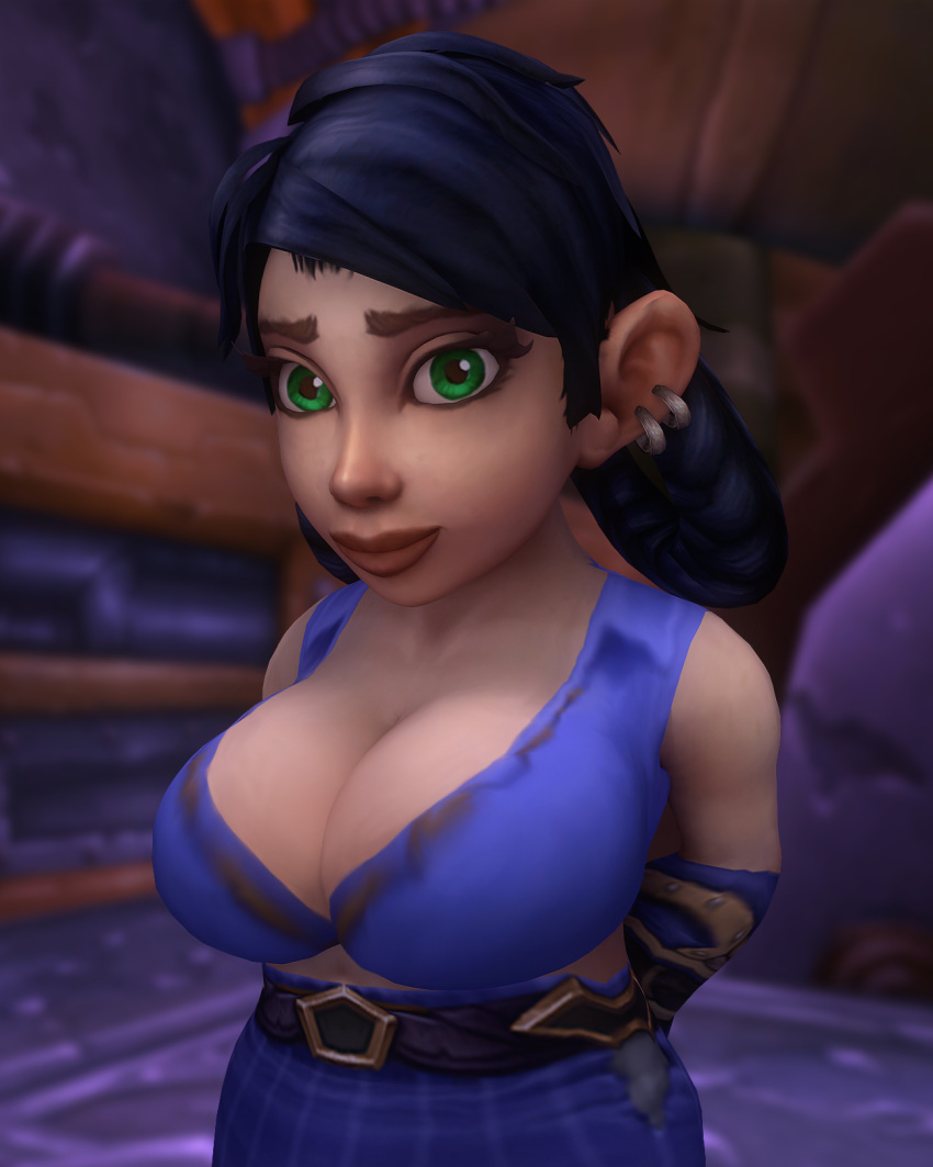 cleavage clothed_female cute gnome gnome_(warcraft) gnome_female kaelatheelf kaelscorner large_breasts portrait solo_female warcraft world_of_warcraft