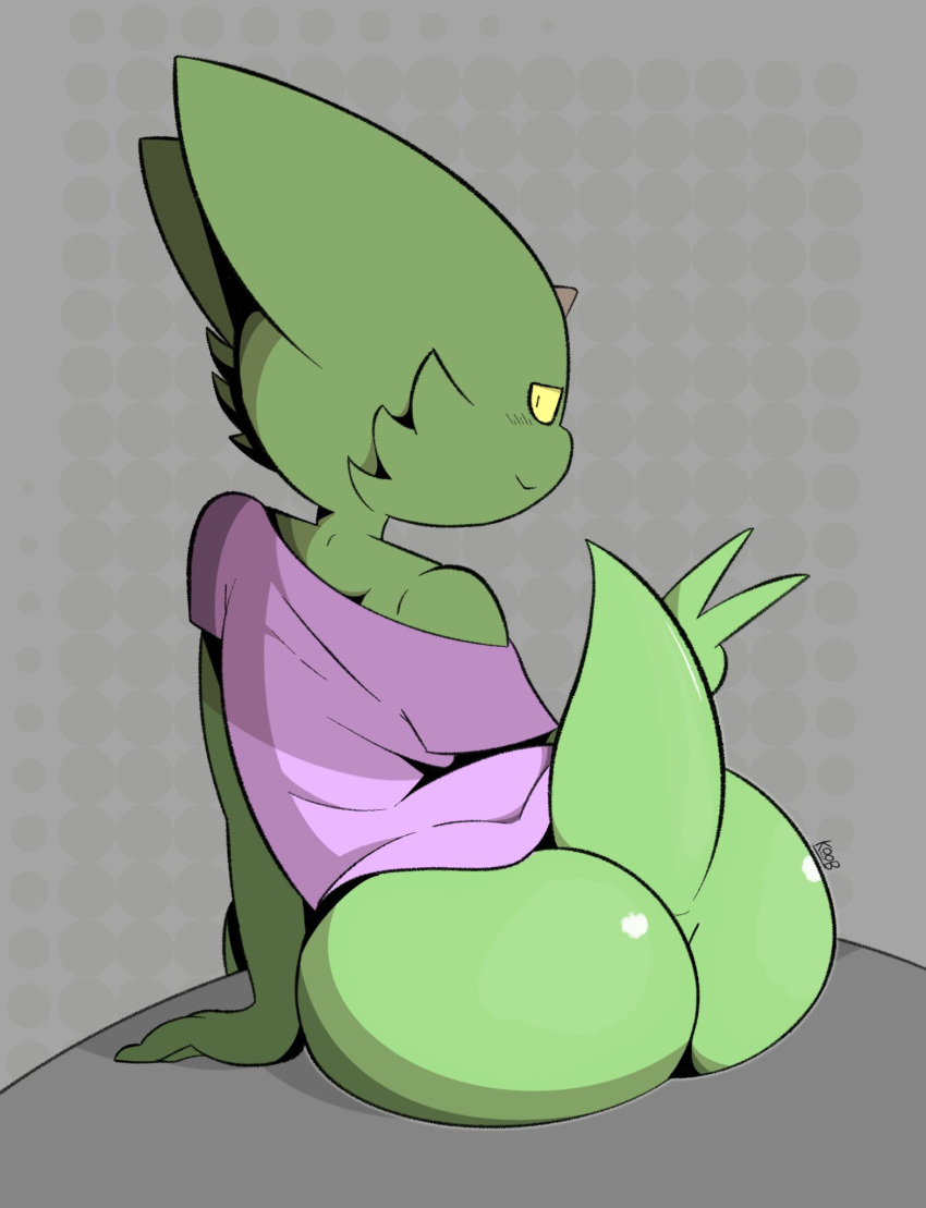 1boy adumbkobold ass big_ass big_butt bottomless butt fat_ass fat_butt green_skin horns huge_ass huge_butt kathre kobold looking_at_viewer looking_back looking_back_at_viewer male male_only peace_sign sitting solo tail thick_ass thick_butt yellow_eyes