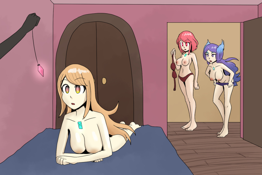 3girls alternate_costume breasts brighid_(xenoblade) female female_only hypnosis multiple_girls mythkaz mythra_(xenoblade) naked nintendo nude pyra_(xenoblade) tagme tagme_(artist) xenoblade_(series) xenoblade_chronicles_2