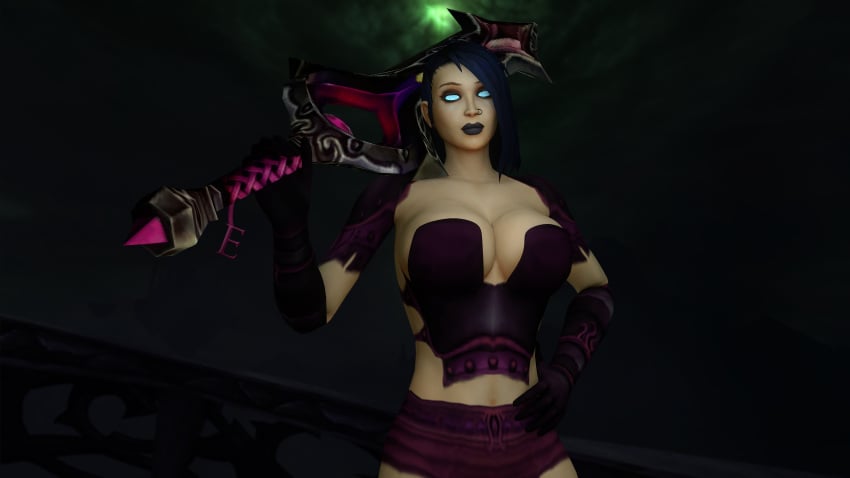 cleavage costume death_knight holding_weapon human human_female kaelatheelf kaelscorner solo_female warcraft world_of_warcraft