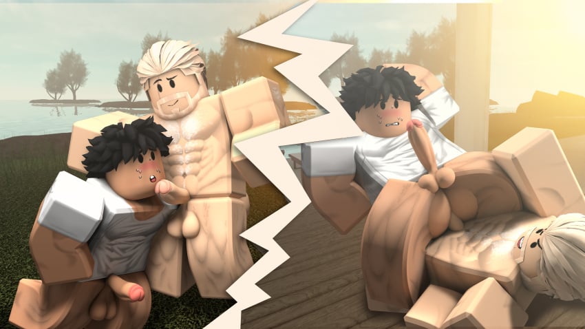 2boys 3d blockydilf gay grandparent grey_hair hairy male_only muscles outside roblox robloxian tagme